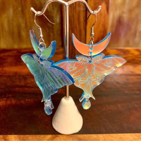 New Iridescent Luna Moth Laser Acrylic Earrings - Picture 5 of 9